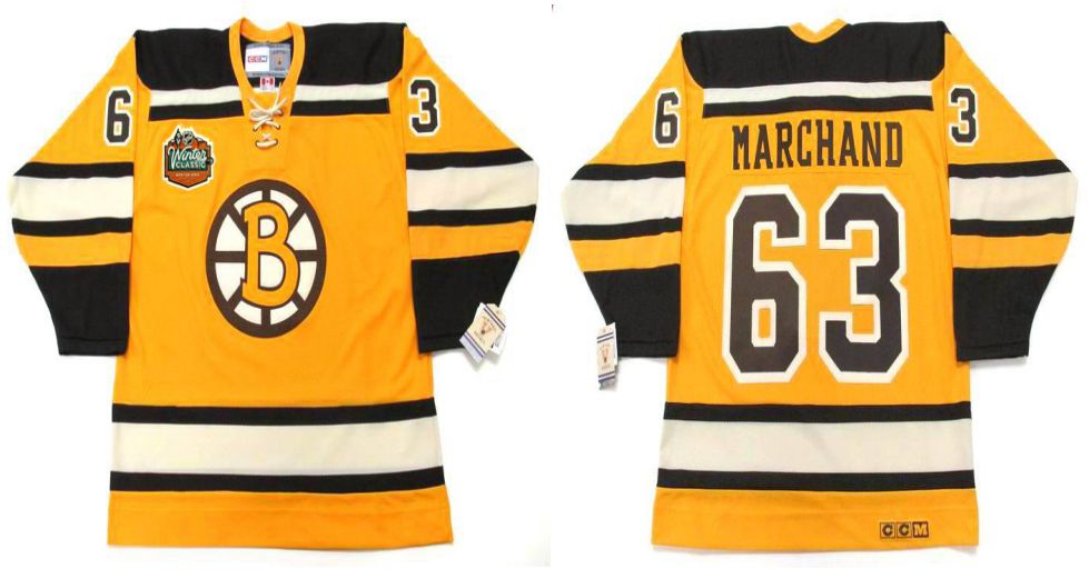 2019 Men Boston Bruins 63 Marchand Yellow CCM NHL jerseys